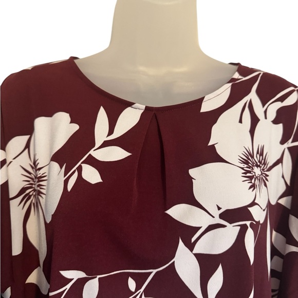 Liz Claiborne Career OFFICE Women's Top - Maroon and White Floral XL #4 - Picture 2 of 6